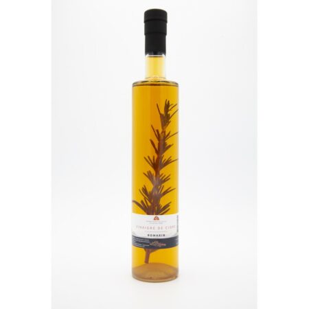 Bouteille de vinaigre de cidre au romarin bio, un condiment artisanal idéal pour sublimer vos plats et favoriser la digestion.