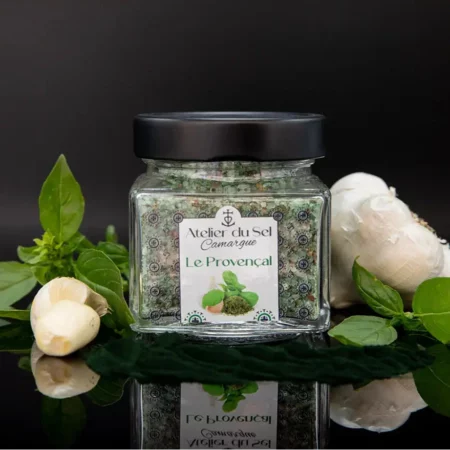 Pot de Sel de Camargue Le Provençal 200g – sel avec ail, basilic et spiruline