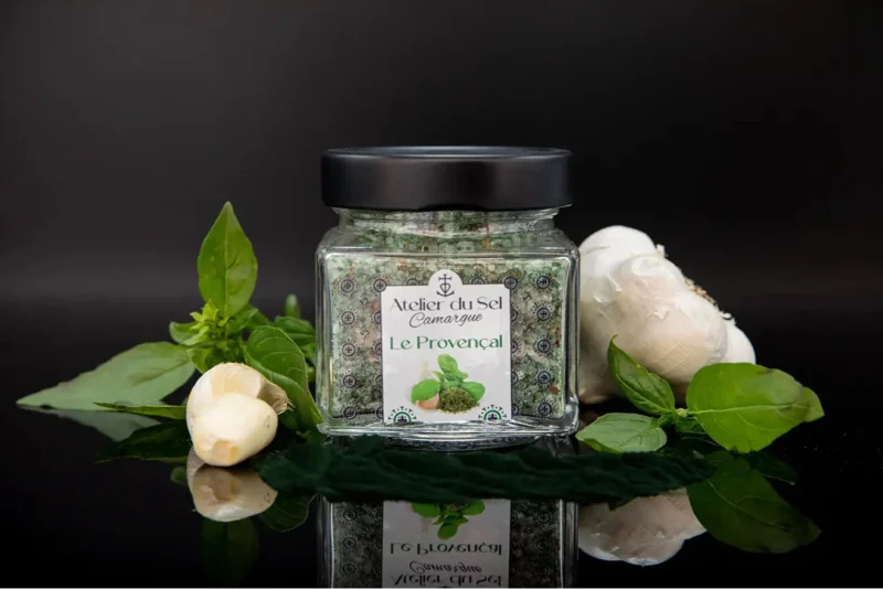 Pot de Sel de Camargue Le Provençal 200g – sel avec ail, basilic et spiruline