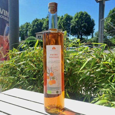 Bouteille de liqueur de poire sauvage 70 cl – Ferme des Homs – spiritueux artisanal cévenol